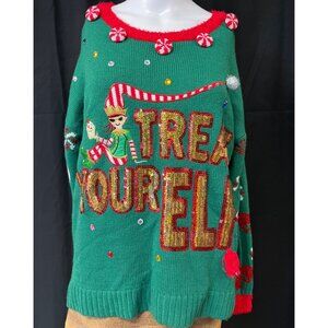 Holiday Time Women's Green Christmas Ugly Sweater SzM(8-10) SKU 4194